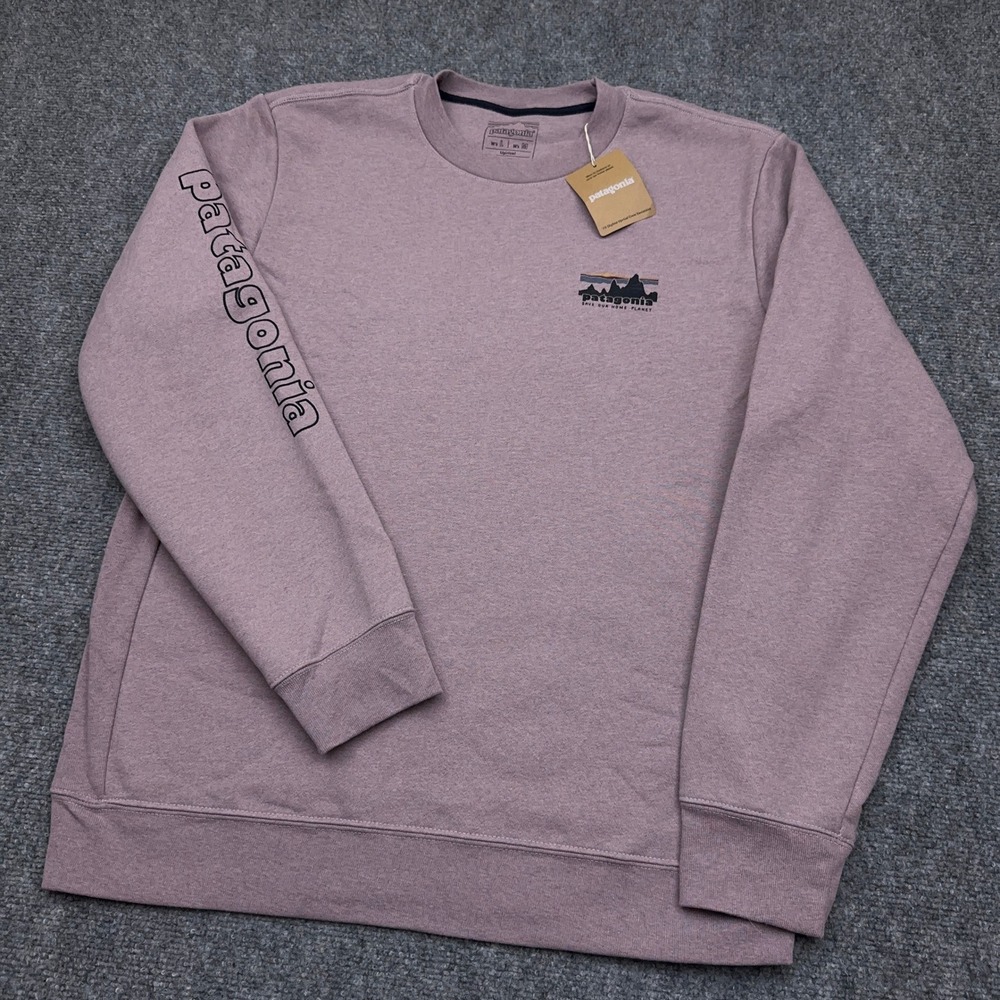 NEW Patagonia '73 Skyline Uprisal Crew Sweatshirt Men M Stormy Mauve Logo Sleeve
